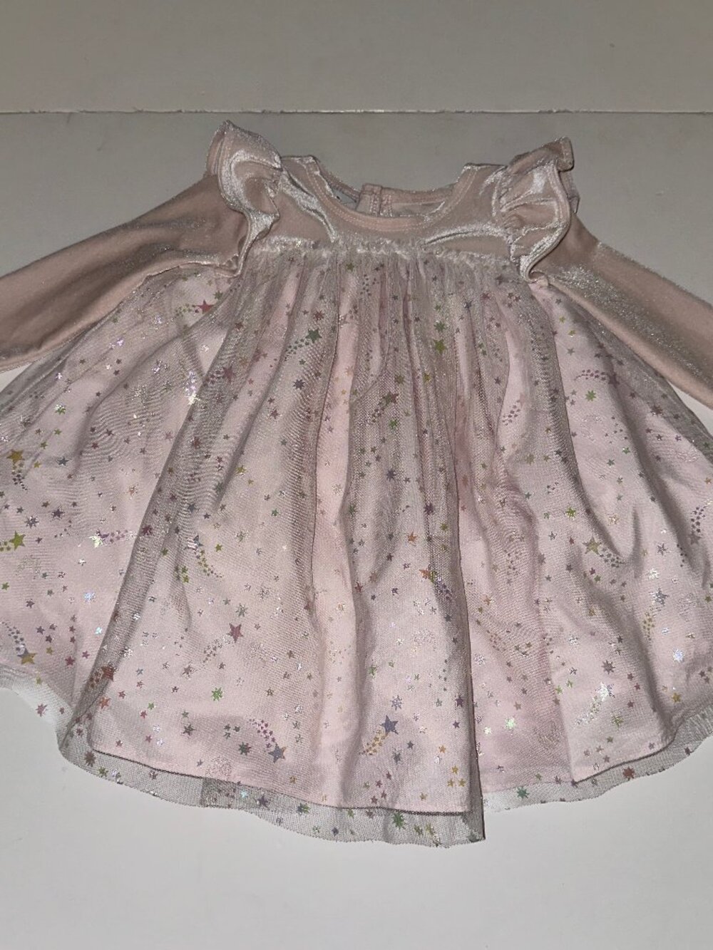 Pippa & Julie Dress Baby Girls 18 Months Pale Pink Star Tulle Ruffle Velour